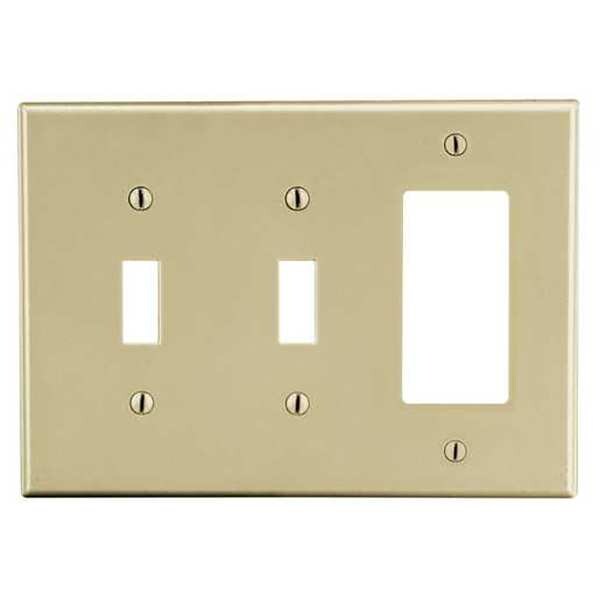 Toggle Switch/Rocker Wall Plate, Number of Gangs: 3 Plastic, Smooth Finish, Ivory