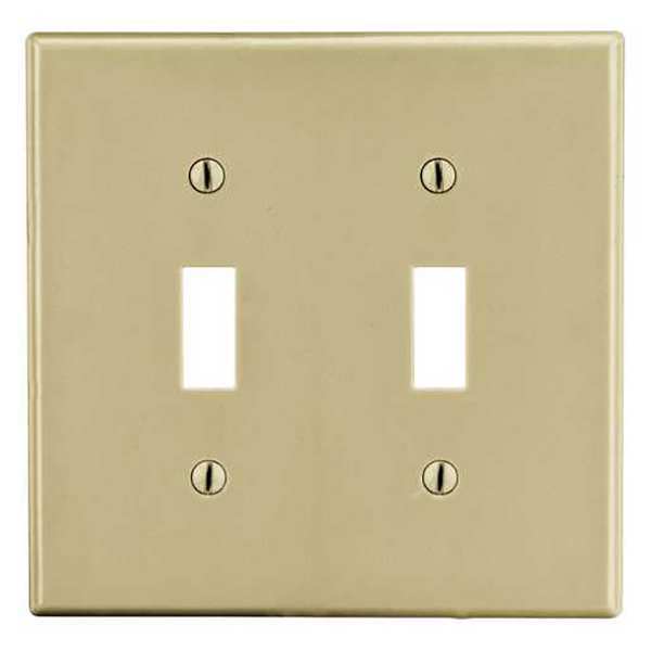 Toggle Switch Wall Plate, Number of Gangs: 2 Plastic, Smooth Finish, Ivory