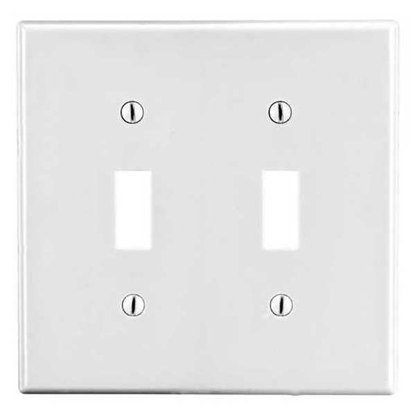 Toggle Switch Wall Plate, Number of Gangs: 2 Plastic, Smooth Finish, White