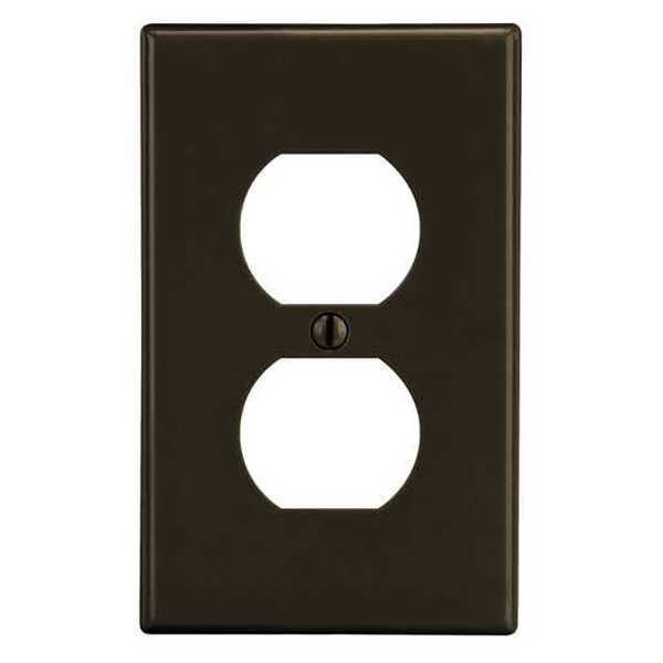 Duplex Receptacle Wall Plate, Number of Gangs: 1 Plastic, Smooth Finish, Brown