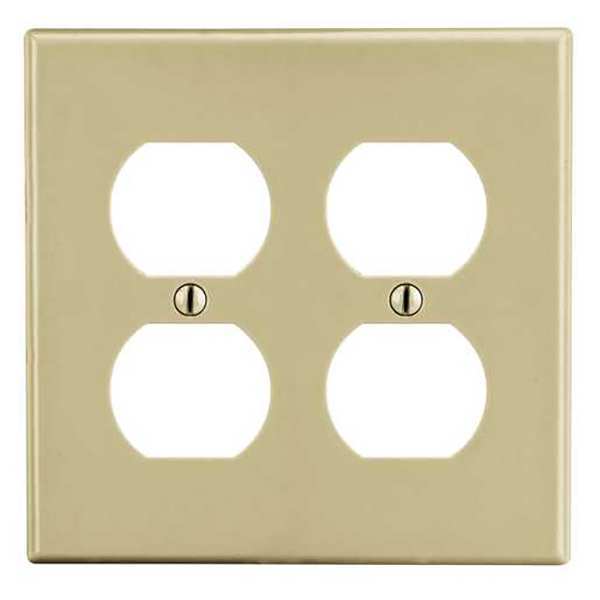Duplex Receptacle Wall Plate, Number of Gangs: 2 Plastic, Smooth Finish, Ivory