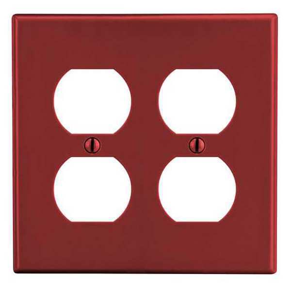Duplex Receptacle Wall Plate, Number of Gangs: 2 Plastic, Smooth Finish, Red