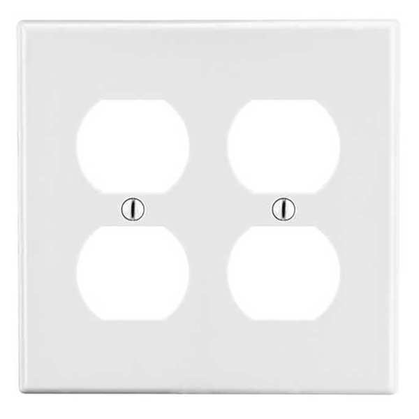Duplex Receptacle Wall Plate, Number of Gangs: 2 Plastic, Smooth Finish, White