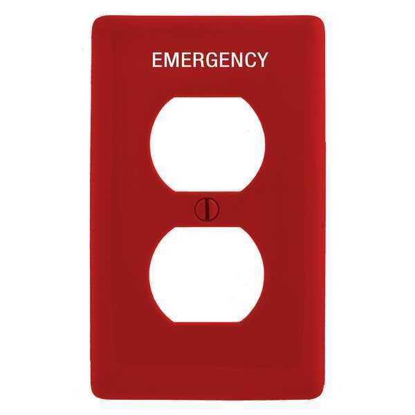 Duplex Receptacle Wall Plate, Number of Gangs: 1 Plastic, Smooth Finish, Red