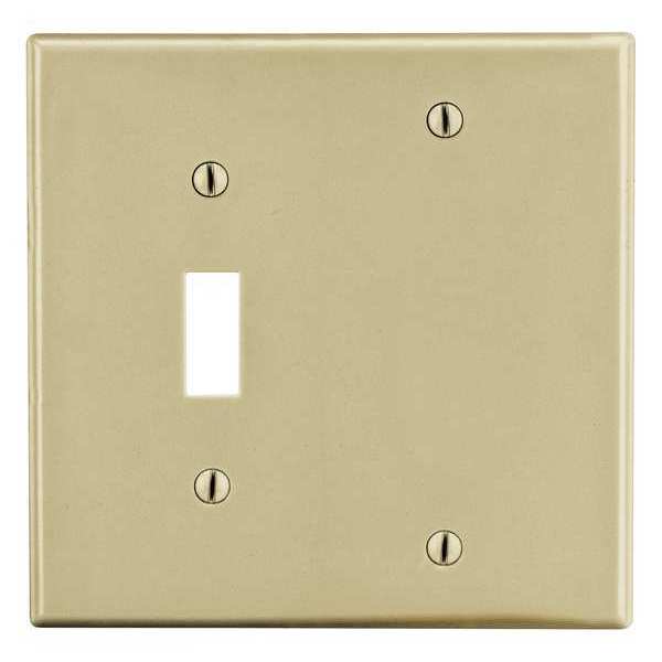 Toggle Switch/Blank Wall Plate, Number of Gangs: 2 Plastic, Smooth Finish, Ivory