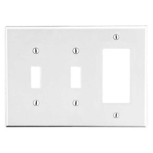 Toggle Switch/Rocker Wall Plate, Number of Gangs: 3 Plastic, Smooth Finish, White