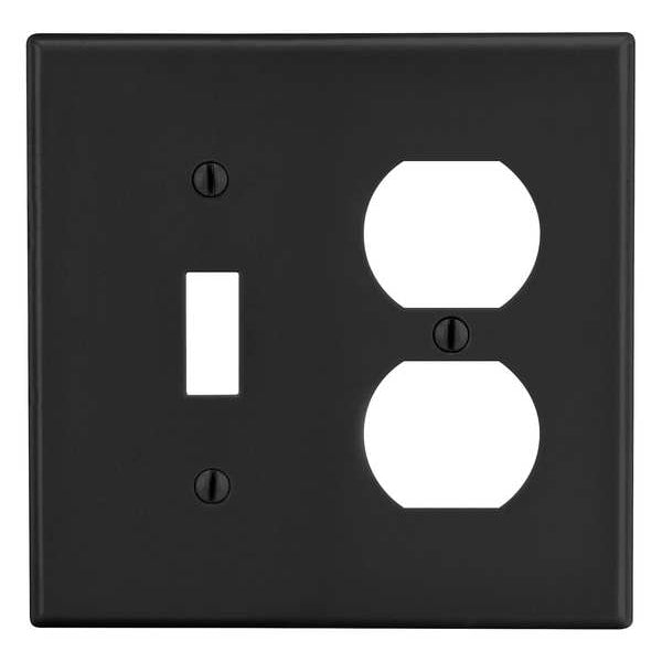 Duplex Receptacle Wall Plate, Number of Gangs: 2 Plastic, Smooth Finish, Black