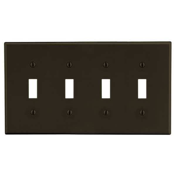 Toggle Switch Wall Plate, Number of Gangs: 4 Plastic, Smooth Finish, Brown