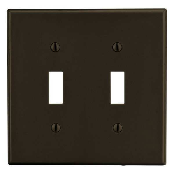 Toggle Switch Wall Plate, Number of Gangs: 2 Plastic, Smooth Finish, Brown