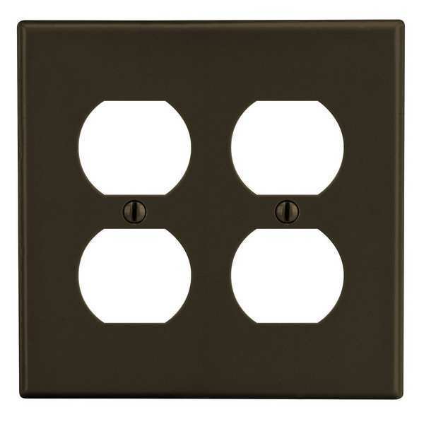 Duplex Receptacle Wall Plate, Number of Gangs: 2 Plastic, Smooth Finish, Brown