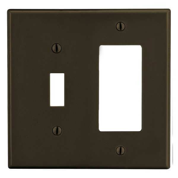 Toggle Switch/Rocker Wall Plate, Number of Gangs: 2 Plastic, Smooth Finish, Brown