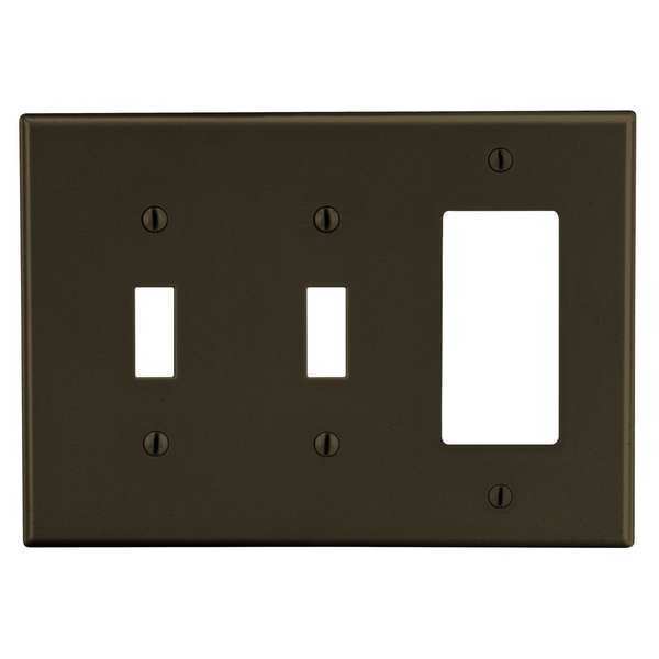 Toggle Switch/Rocker Wall Plate, Number of Gangs: 3 Plastic, Smooth Finish, Brown