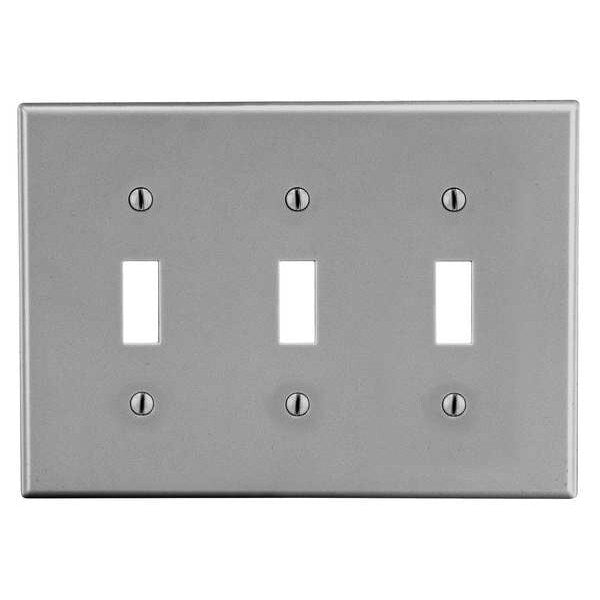 Toggle Switch Wall Plate, Number of Gangs: 3 Plastic, Smooth Finish, Gray