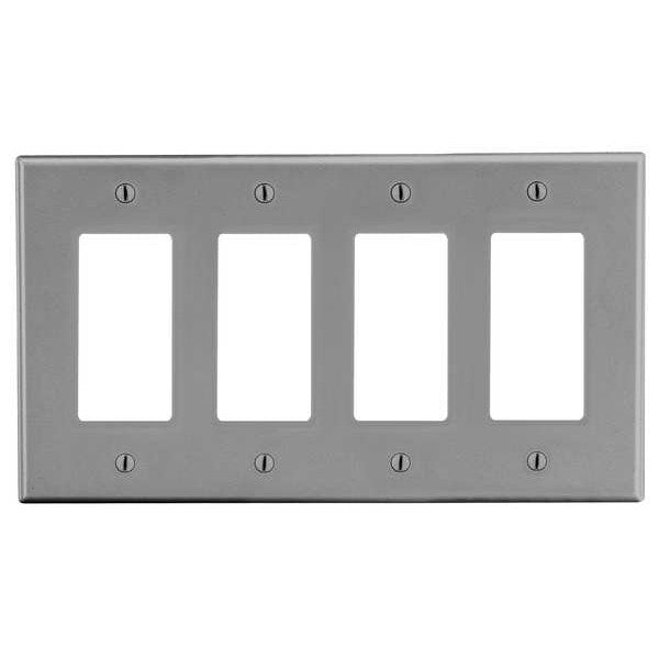 Rocker Wall Plate, Number of Gangs: 4 Plastic, Smooth Finish, Gray