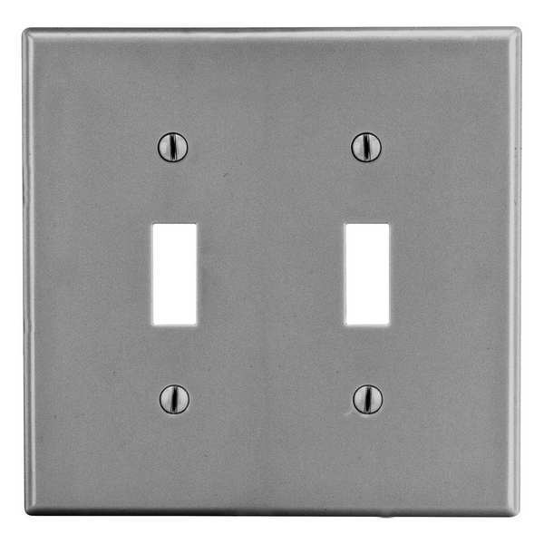 Toggle Switch Wall Plate, Number of Gangs: 2 Plastic, Smooth Finish, Gray