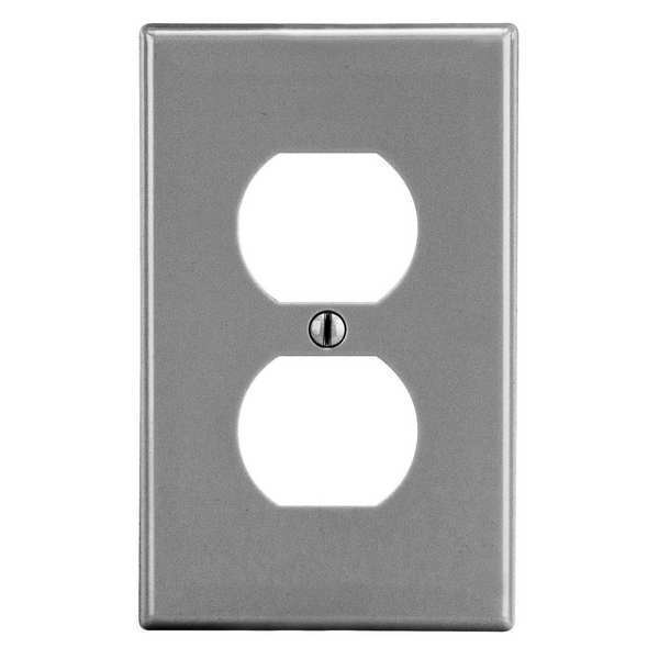 Duplex Receptacle Wall Plate, Number of Gangs: 1 Plastic, Smooth Finish, Gray