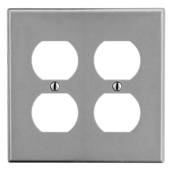 Duplex Receptacle Wall Plate, Number of Gangs: 2 Plastic, Smooth Finish, Gray