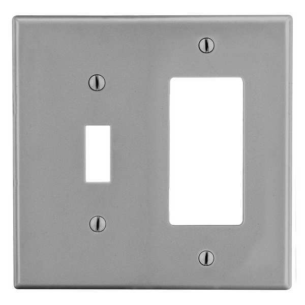 Toggle Switch/Rocker Wall Plate, Number of Gangs: 2 Plastic, Smooth Finish, Gray