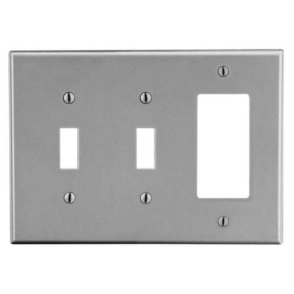 Toggle Switch/Rocker Wall Plate, Number of Gangs: 3 Plastic, Smooth Finish, Gray