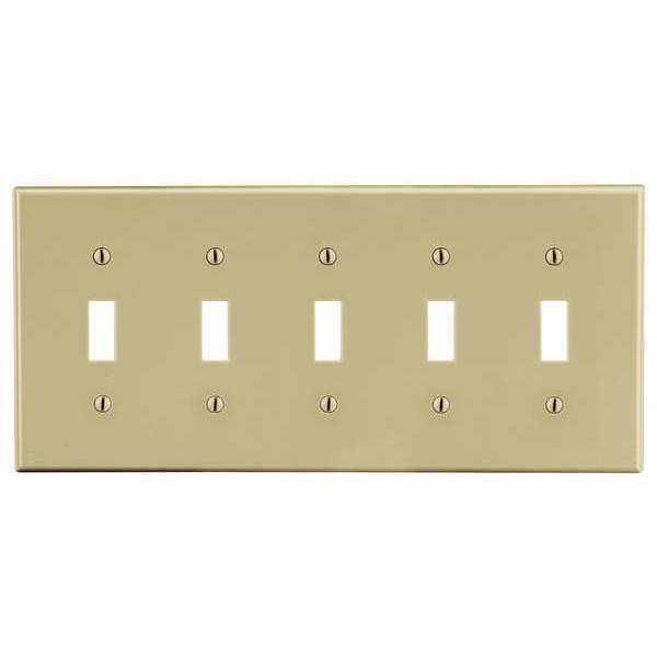 Toggle Switch Wall Plate, Number of Gangs: 5 Plastic, Smooth Finish, Ivory