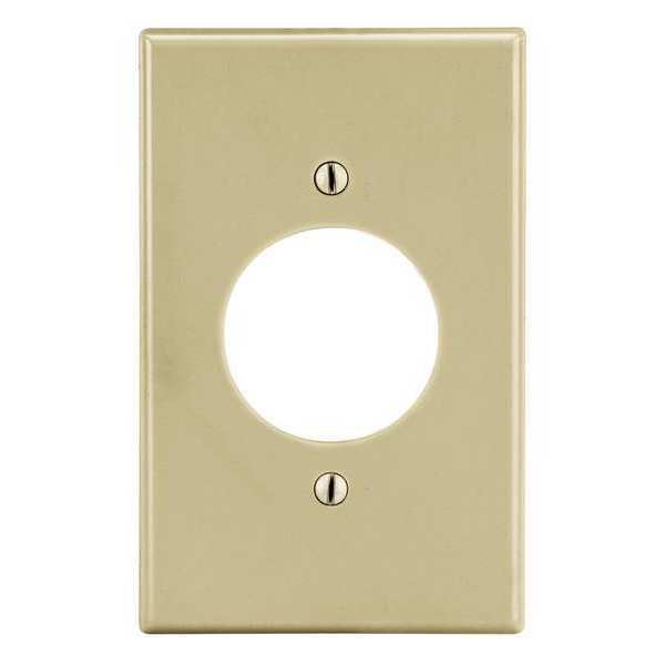 Single Receptacle Wall Plate, Number of Gangs: 1 Plastic, Smooth Finish, Ivory
