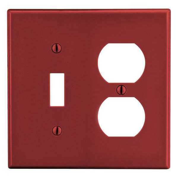 Toggle Switch/Duplex Receptacle Wall Plate, Number of Gangs: 2 Plastic, Smooth Finish, Red