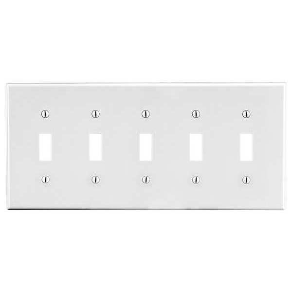 Toggle Switch Wall Plate, Number of Gangs: 5 Plastic, Smooth Finish, White