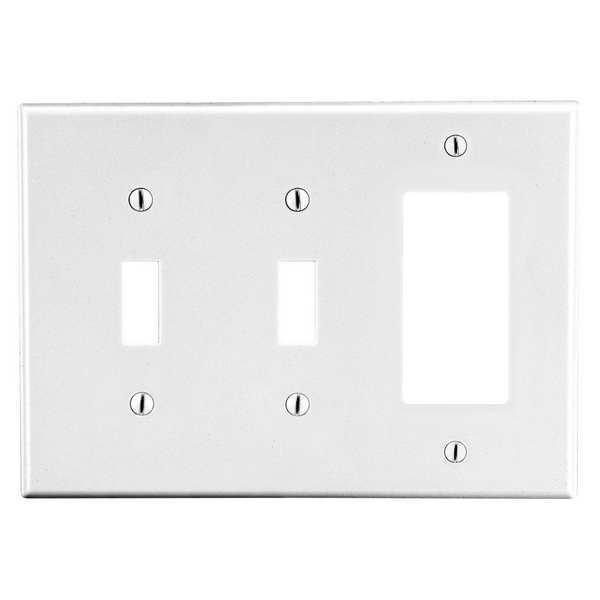 Toggle Switch/Rocker Wall Plate, Number of Gangs: 3 Plastic, Smooth Finish, White