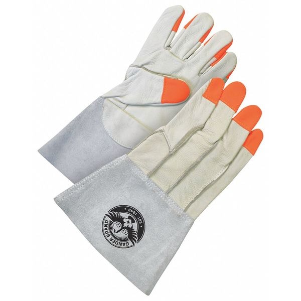 Grain Cowhide Utility Glove Gauntlet Hi-Viz Fingertips, Size M