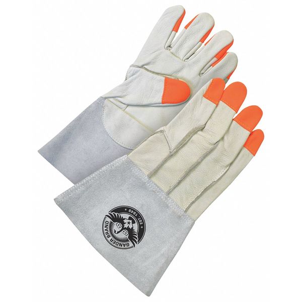 Grain Cowhide Utility Glove Gauntlet Hi-Viz Fingertips, Size XL
