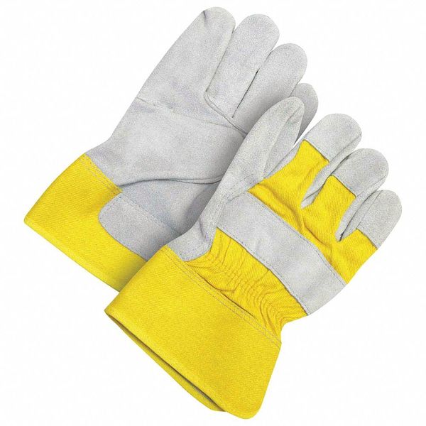 Leather Gloves, Glove Sizes L/9, PR, Color: Gray/Yellow