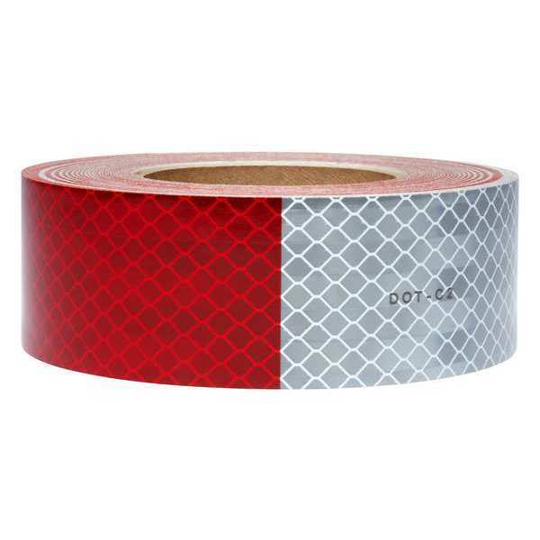 Conspicuity Reflective Tape, 2 in W x 70 yd L, 10 mil Thick, Red/White