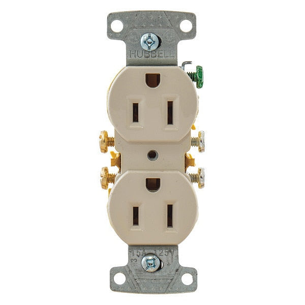 Receptacle, 15 A Amps, 125V AC, Flush Mount, Standard Duplex Outlet, 5-15R, Light Almond