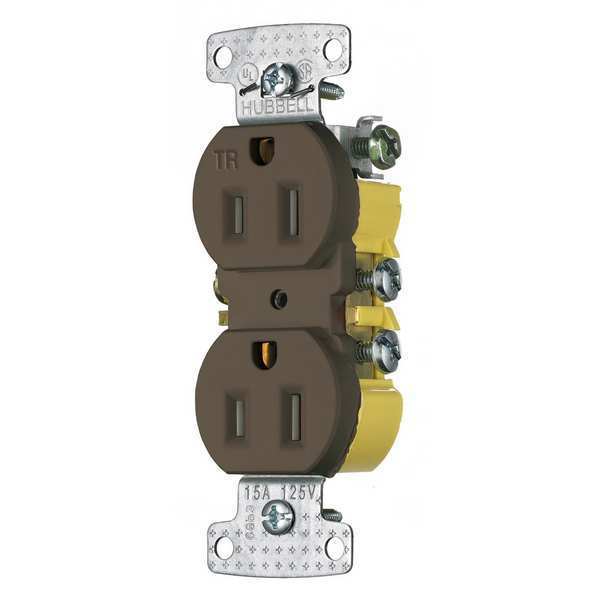 Receptacle, 15 A Amps, 125V AC, Flush Mount, Standard Duplex Outlet, 5-15R, Brown
