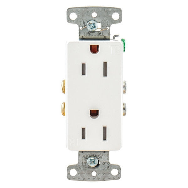 Receptacle, 15 A Amps, 125V AC, Flush Mount, Decorator Duplex Outlet, 5-15R, White