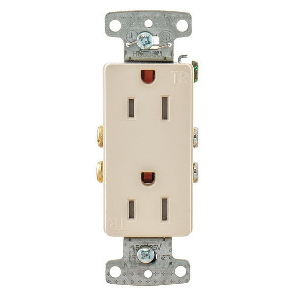 Receptacle, 15 A Amps, 125V AC, Flush Mount, Decorator Duplex Outlet, 5-15R, Light Almond