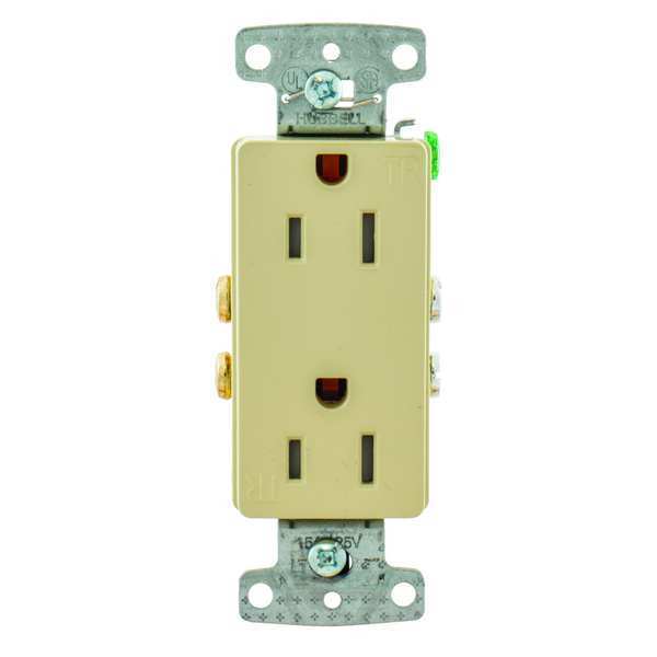 Receptacle, 15 A Amps, 125V AC, Flush Mount, Decorator Duplex Outlet, 5-15R, Ivory