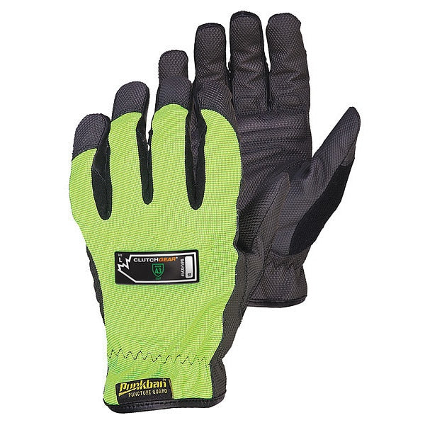 Mechanics Gloves, XL, Black/Lime, Single Layer, Stretch Nylon