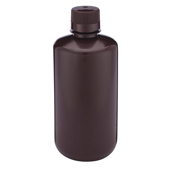 Bottle, Amber Narrow Mouth, Round, HDPE, 1000mL