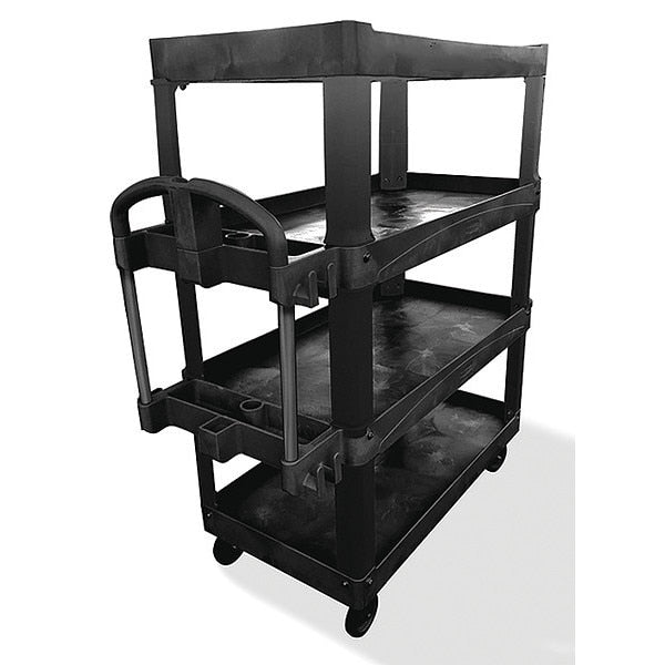 Utility Cart with Lipped Plastic Shelves, Ergonomic, 4 Shelves, 700 lb