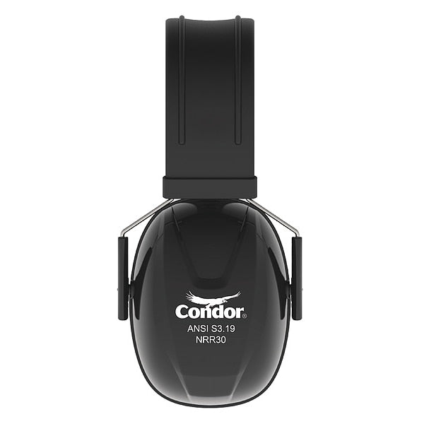 Over-the-Head Ear Muffs, Stainless Steel Band, Foam/PVC, Passive Protection, NRR 30 dB, Black