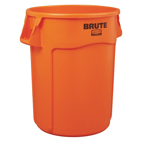 32 gal Round Trash Can, Orange, 22 in Dia, Plastic