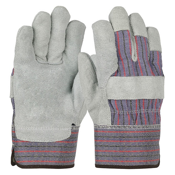 Economy Grade Split Cowhide Leather Palm Glove, Fabric Back, Gunn Cut, Wing Thumb, M, 12 Pairs