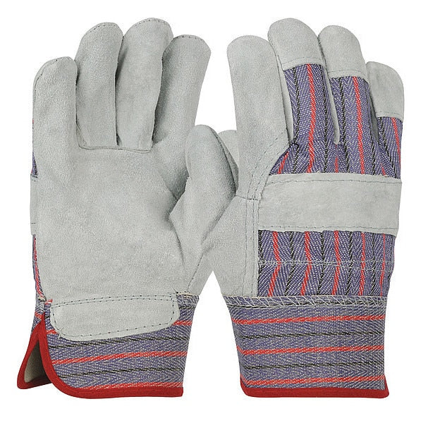 Economy Grade Split Cowhide Leather Palm Glove, Fabric Back, Gunn Cut, Wing Thumb, S, 12 Pairs