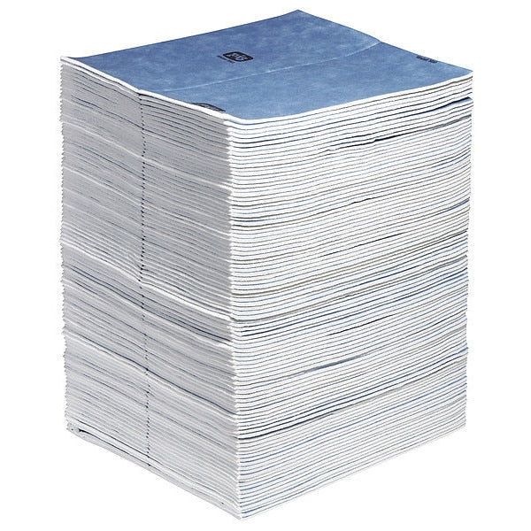 Sorbents, 22 gal. Universal Absorbed, Blue, White, Fibers, Polypropylene, 100 PK