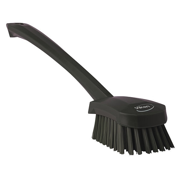 2 3/4 in W Scrub Brush, Stiff, 11 51/64 in L Handle, 4 1/2 in L Brush, Black, Plastic