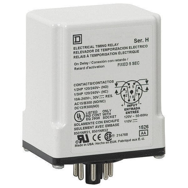 Time Delay Relay, 120V DC, 8 Pins
