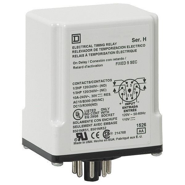 Time Delay Relay, 120V DC, 8 Pins