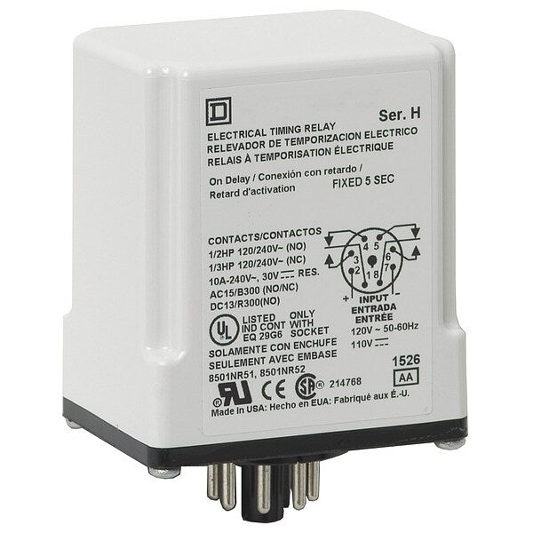 Time Delay Relay, 24V AC/DC, 8 Pins