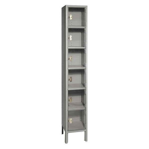 Box Locker, (1) Wide, (6) Tier, Steel, Gray, Powder Coated Finish, 12 in W, 12 in D, 78 in H